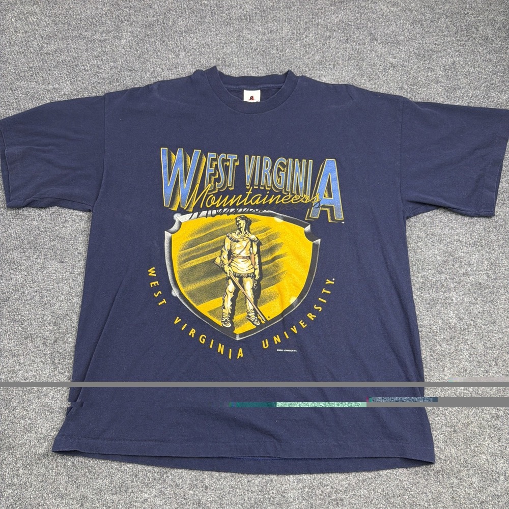 Vtg 90s West Virginia Mountaineers Shirt XL Riddell Magic Johnson Single Stitch